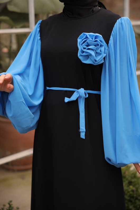 4510 -L-1   Tesettür Krep Elbise Mavi̇