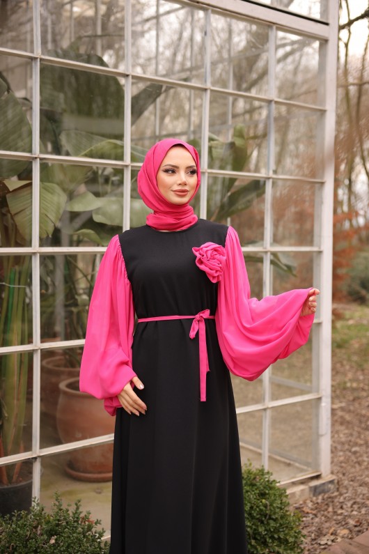 4510 -L-1   Tesettür Krep Elbise Pembe