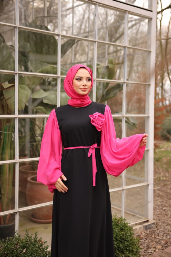 4510 -L-1   Tesettür Krep Elbise Pembe