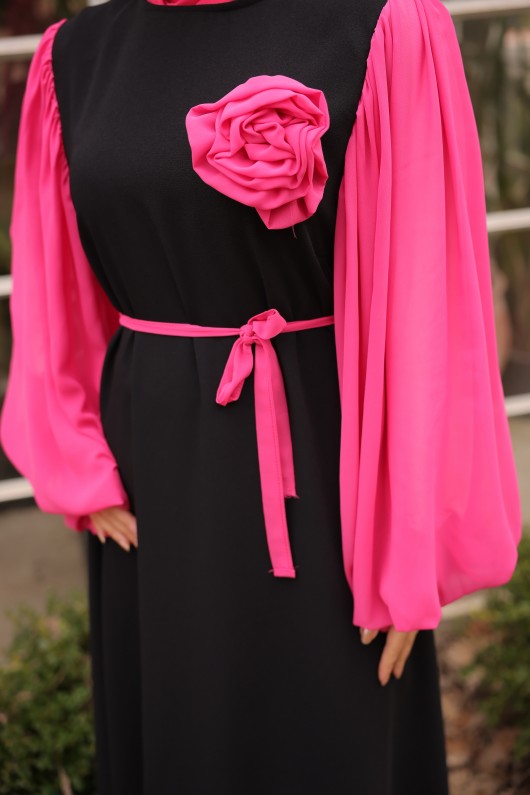 4510 -L-1   Tesettür Krep Elbise Pembe