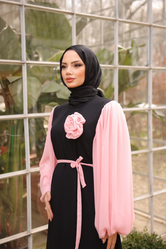 4510 -L-1   Tesettür Krep Elbise Somon