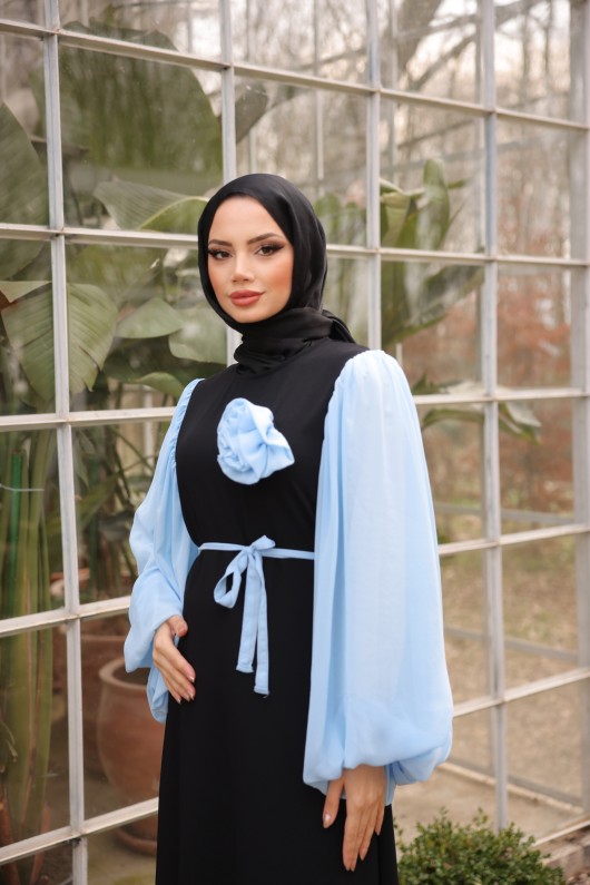 4510 -L-1   Tesettür Krep Elbise Açık Mavi