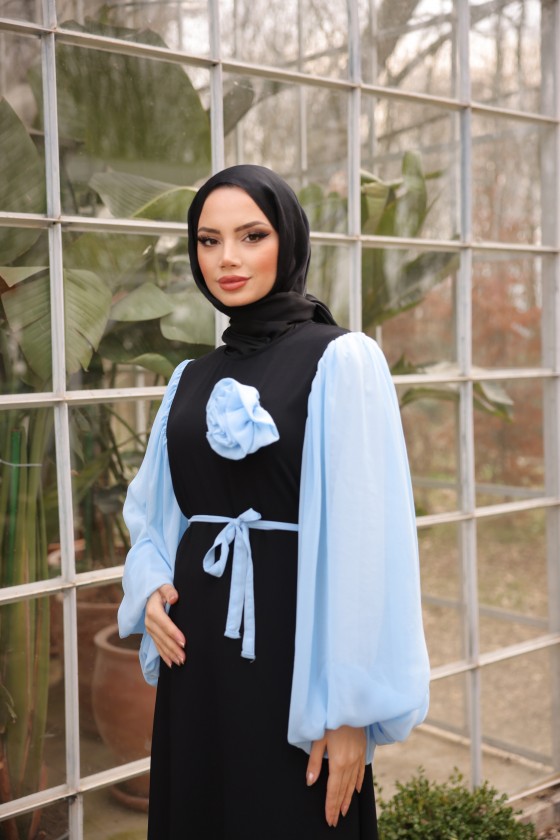 4510 -L-1   Tesettür Krep Elbise Açık Mavi