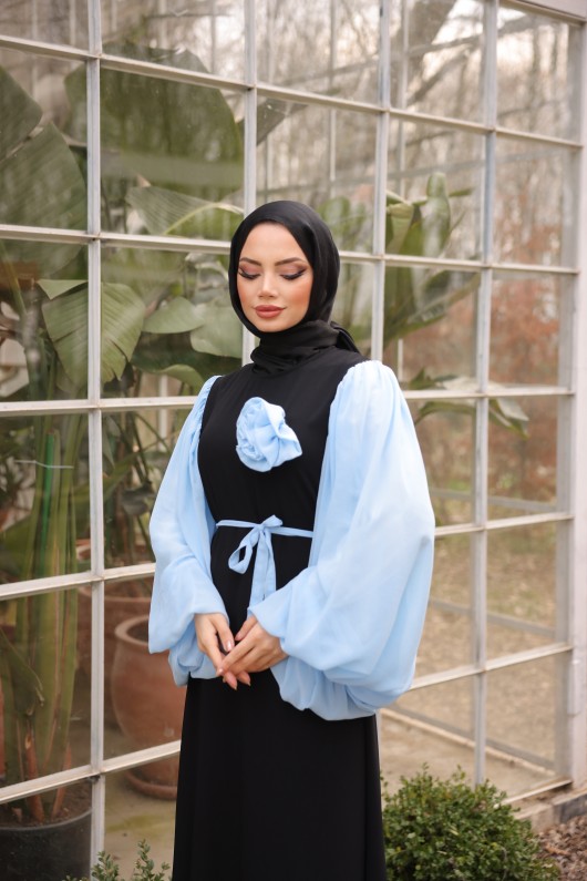 4510 -L-1   Tesettür Krep Elbise Açık Mavi