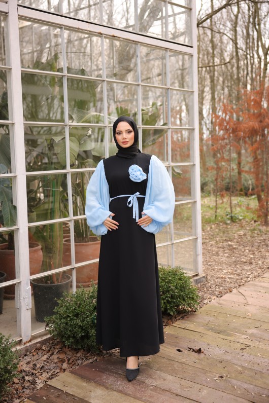 4510 -L-1   Tesettür Krep Elbise Açık Mavi