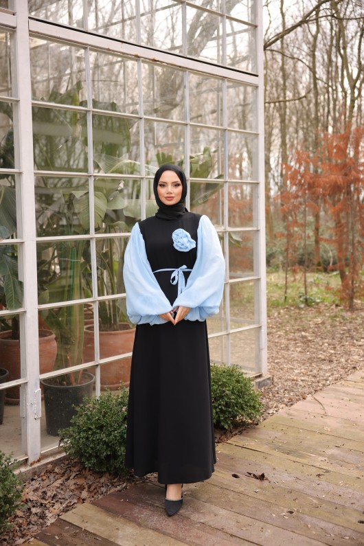 4510 -L-1   Tesettür Krep Elbise Açık Mavi