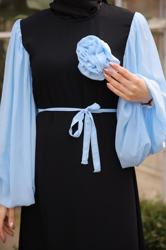 4510 -L-1   Tesettür Krep Elbise Açık Mavi