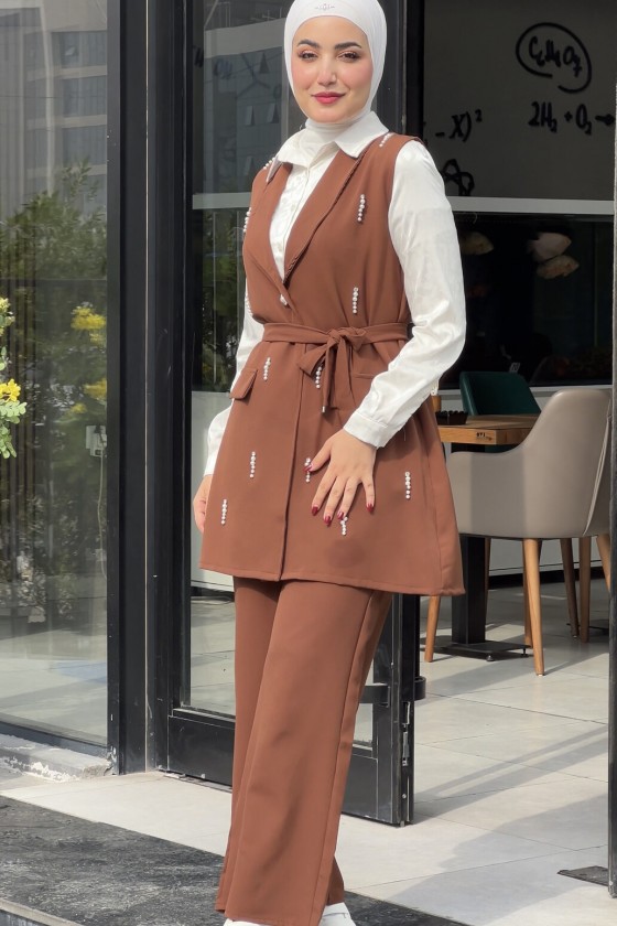 44110 - Tesettür İkili Takım Kahverengi̇-K8