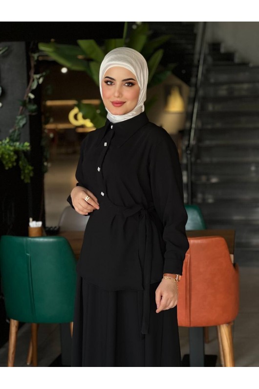 4517 - Krep Kumaş İkili Tesettür Takım Si̇yah-L7 4517 - Krep Kumaş İkili Tesettür Takım Si̇yah-L7