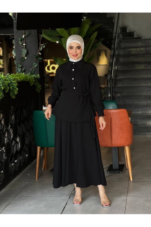 4517 - Krep Kumaş İkili Tesettür Takım Si̇yah-L7 4517 - Krep Kumaş İkili Tesettür Takım Si̇yah-L7