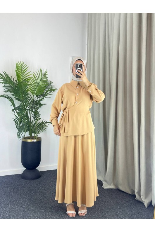 4517 - Krep Kumaş İkili Tesettür Takım Camel-L7 4517 - Krep Kumaş İkili Tesettür Takım Camel-L7