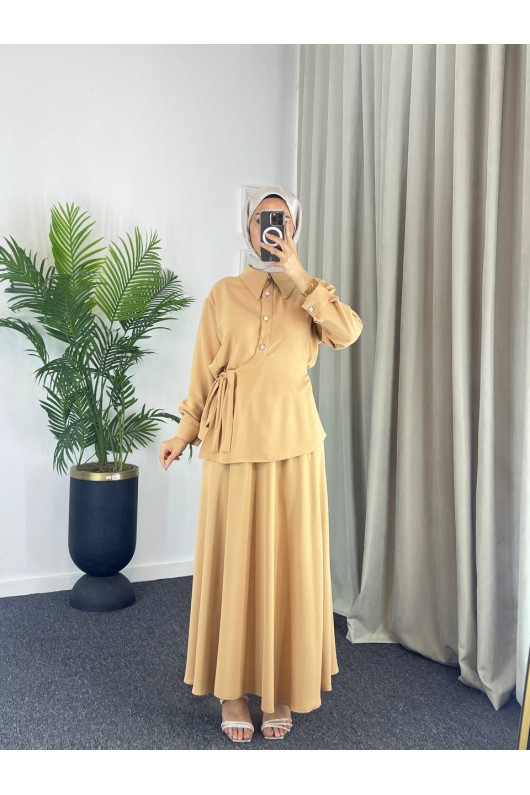 4517 - Krep Kumaş İkili Tesettür Takım Camel-L7 4517 - Krep Kumaş İkili Tesettür Takım Camel-L7
