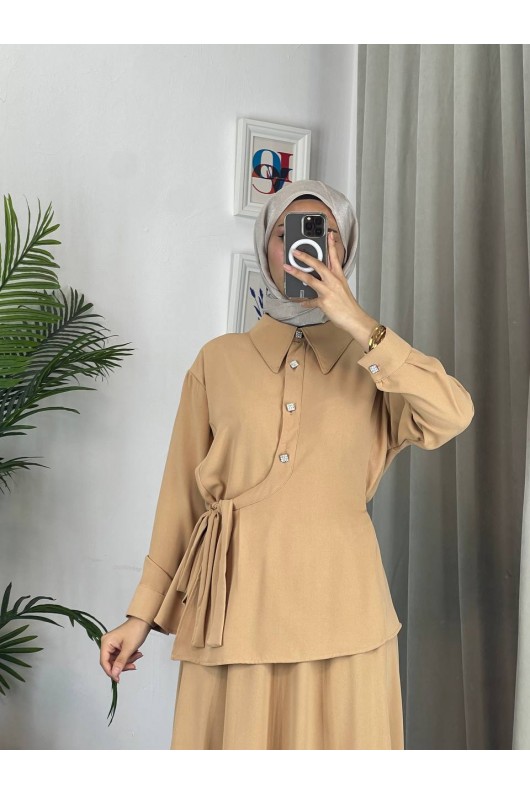 4517 - Krep Kumaş İkili Tesettür Takım Camel-L7 4517 - Krep Kumaş İkili Tesettür Takım Camel-L7
