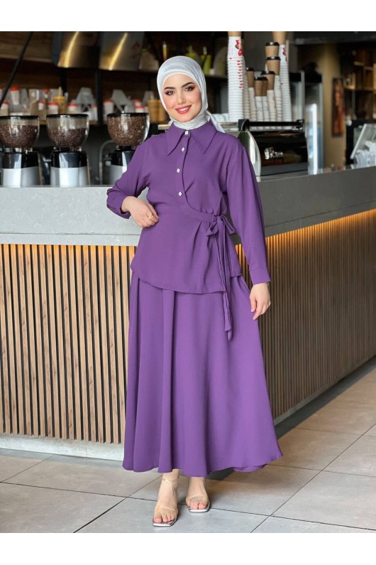 4517 - Krep Kumaş İkili Tesettür Takım Mor-L7 4517 - Krep Kumaş İkili Tesettür Takım Mor-L7
