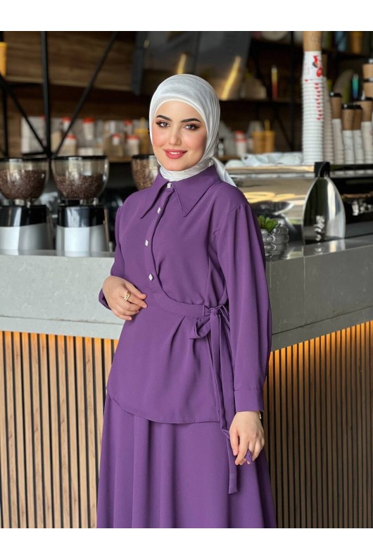 4517 - Krep Kumaş İkili Tesettür Takım Mor-L7 4517 - Krep Kumaş İkili Tesettür Takım Mor-L7