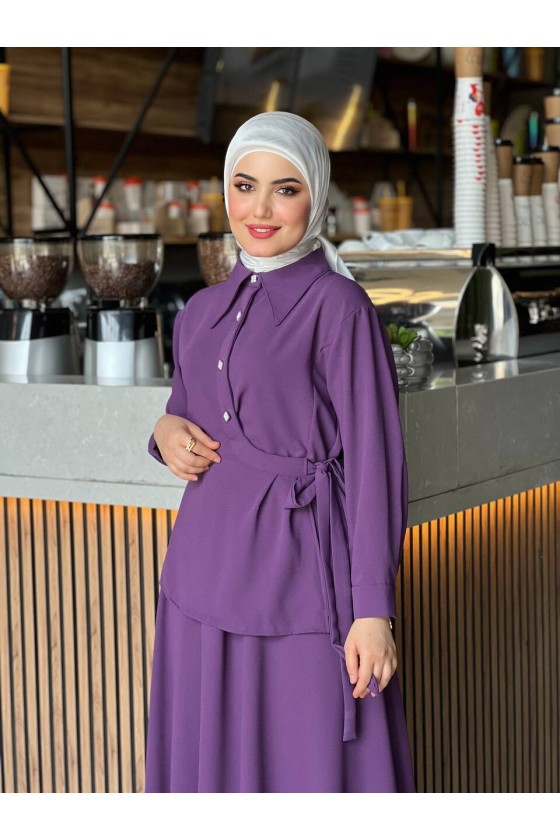 4517 - Krep Kumaş İkili Tesettür Takım Mor-L7 4517 - Krep Kumaş İkili Tesettür Takım Mor-L7