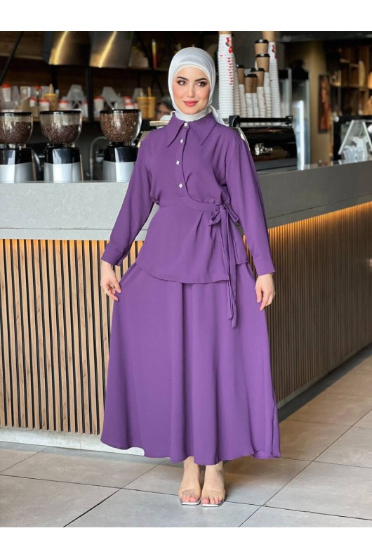 4517 - Krep Kumaş İkili Tesettür Takım Mor-L7 4517 - Krep Kumaş İkili Tesettür Takım Mor-L7