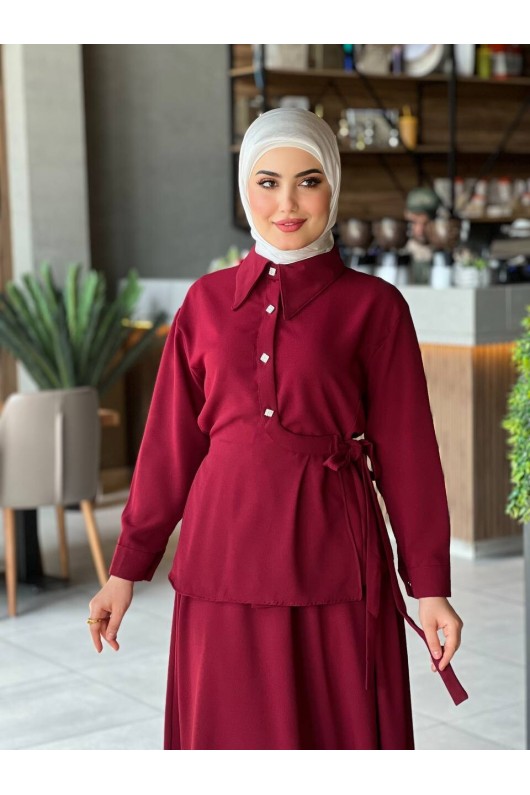 4517 - Krep Kumaş İkili Tesettür Takım Bordo-L7 4517 - Krep Kumaş İkili Tesettür Takım Bordo-L7