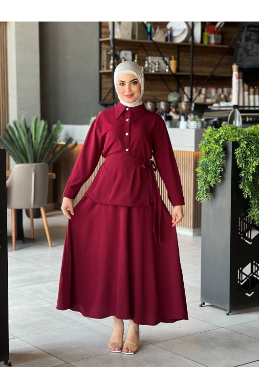 4517 - Krep Kumaş İkili Tesettür Takım Bordo-L7 4517 - Krep Kumaş İkili Tesettür Takım Bordo-L7