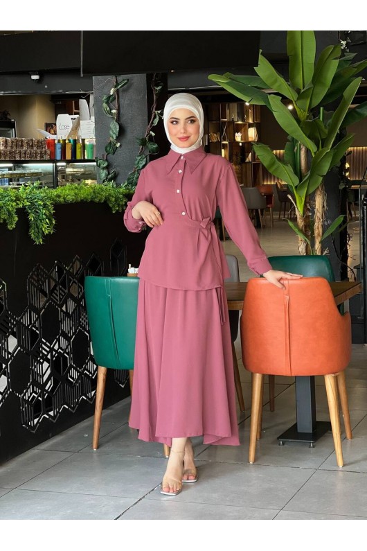 4517 - Krep Kumaş İkili Tesettür Takım Pembe-L7 4517 - Krep Kumaş İkili Tesettür Takım Pembe-L7