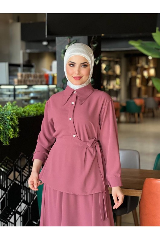 4517 - Krep Kumaş İkili Tesettür Takım Pembe-L7 4517 - Krep Kumaş İkili Tesettür Takım Pembe-L7