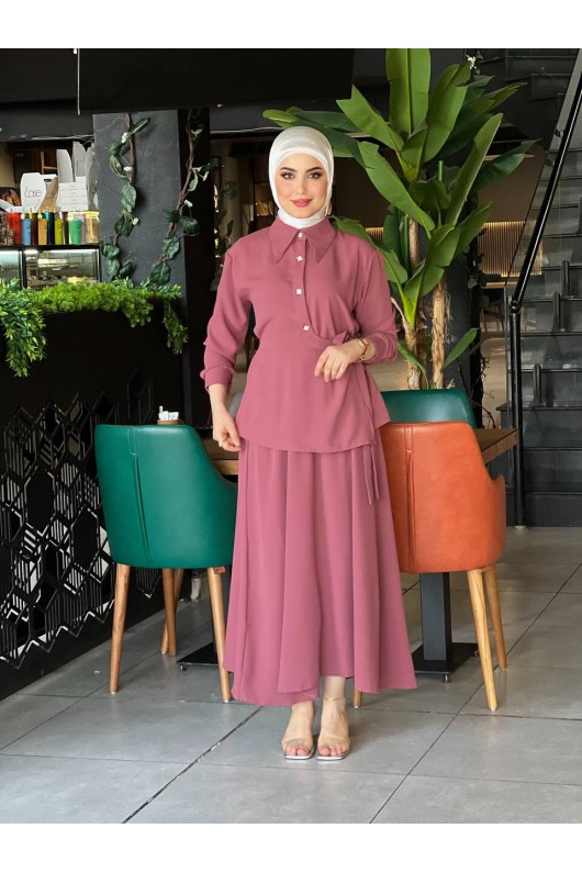 4517 - Krep Kumaş İkili Tesettür Takım Pembe-L7 4517 - Krep Kumaş İkili Tesettür Takım Pembe-L7