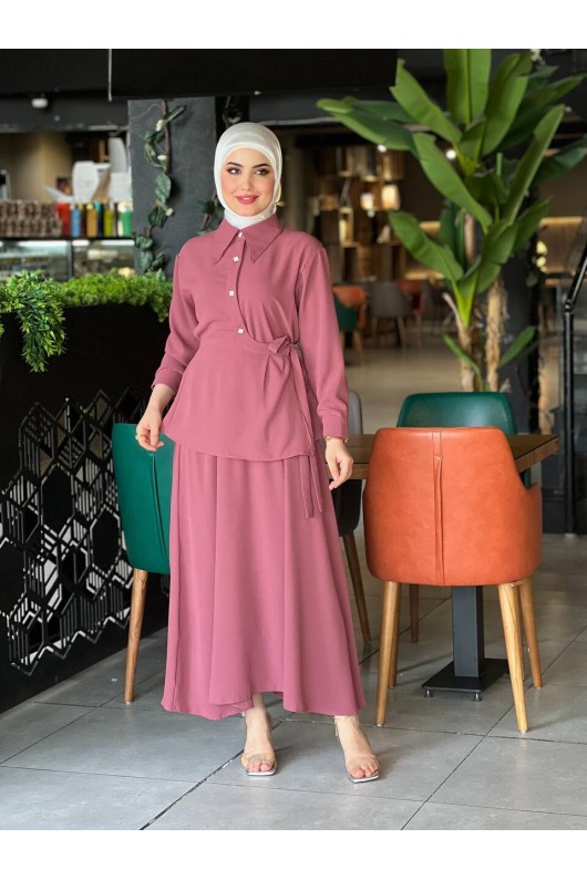 4517 - Krep Kumaş İkili Tesettür Takım Pembe-L7 4517 - Krep Kumaş İkili Tesettür Takım Pembe-L7