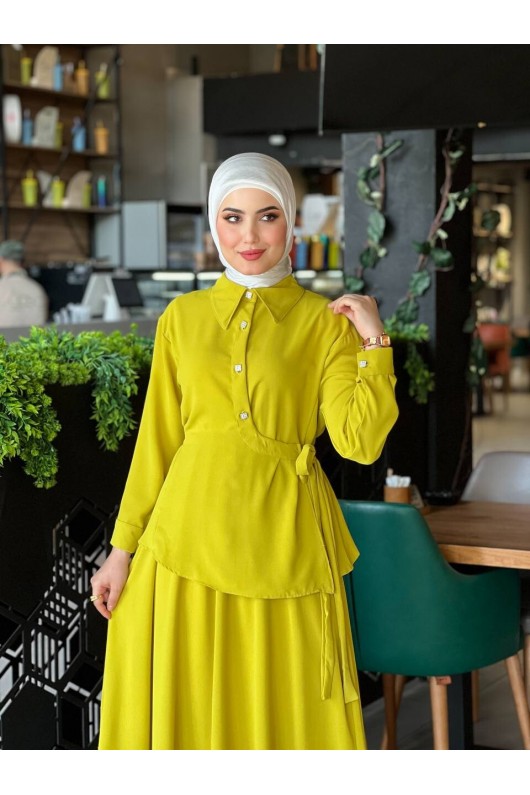 4517 - Krep Kumaş İkili Tesettür Takım Yağ Yeşili-L7 4517 - Krep Kumaş İkili Tesettür Takım Yağ Yeşili-L7