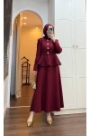4521 - Krep Kumaş İkili Tesettür Takım Bordo-A6