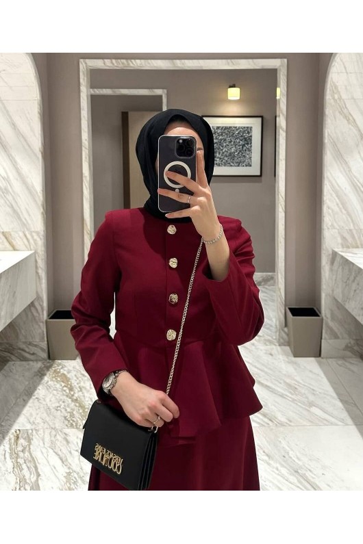 4521 - Krep Kumaş İkili Tesettür Takım Bordo-A6