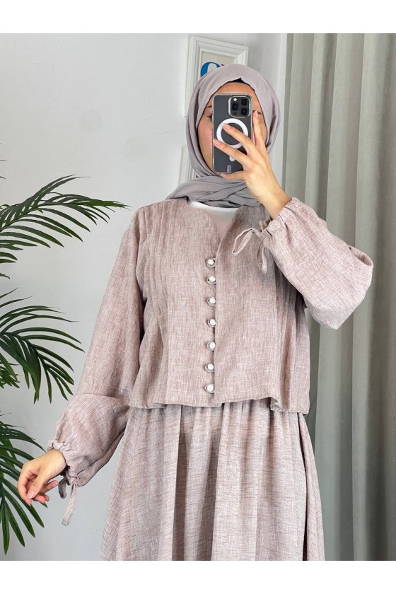 2240 - Keten Kumaş Tesettür İkili Takım Bej