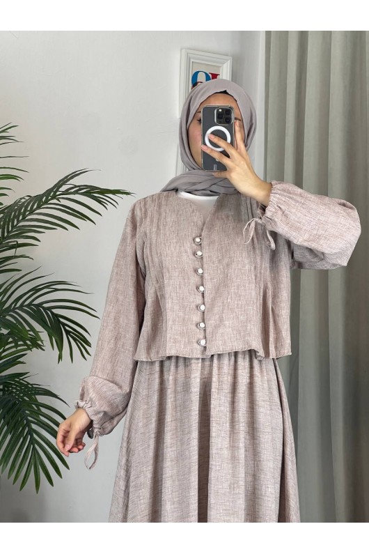 2240 - Keten Kumaş Tesettür İkili Takım Bej 2240 - Keten Kumaş Tesettür İkili Takım Bej