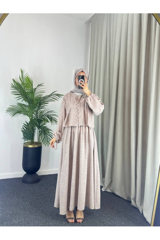 2240 - Keten Kumaş Tesettür İkili Takım Bej 2240 - Keten Kumaş Tesettür İkili Takım Bej