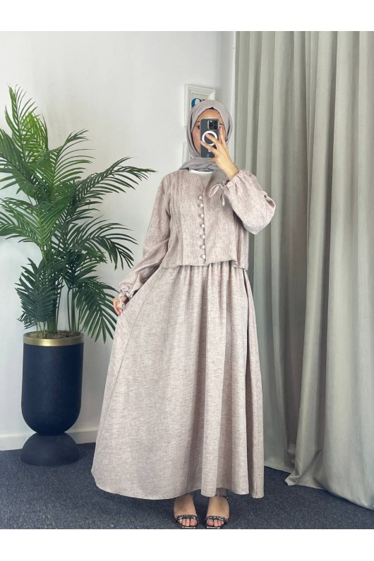 2240 - Keten Kumaş Tesettür İkili Takım Bej 2240 - Keten Kumaş Tesettür İkili Takım Bej