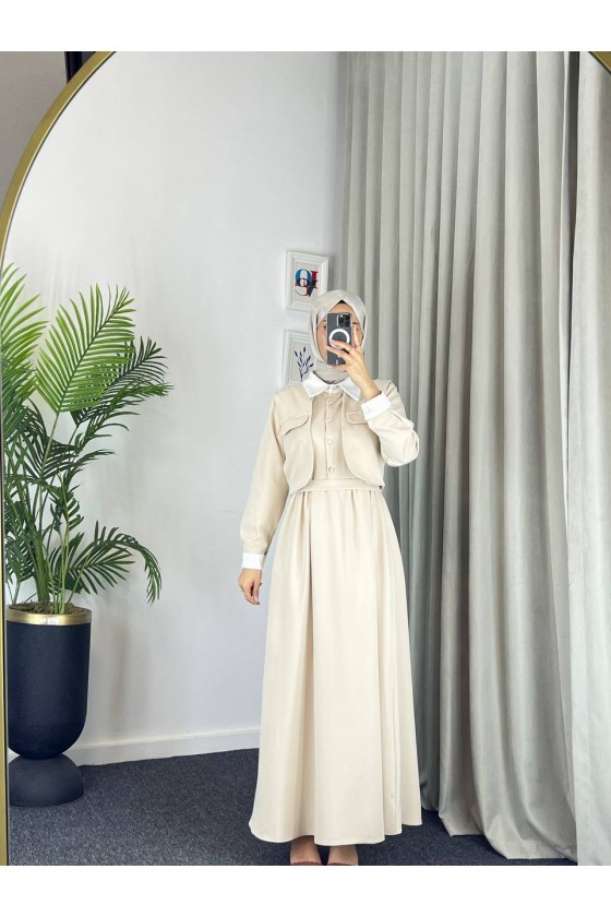 2522 - Tesettür İkili Takım Bej-M3