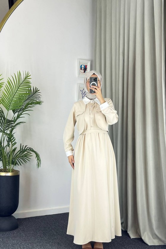 2522 - Tesettür İkili Takım Bej-M3