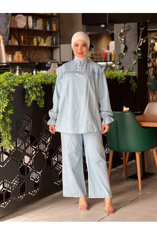 4518 - Tensel Kot Tesettür İkili Takım Açık Mavi-L10 4518 - Tensel Kot Tesettür İkili Takım Açık Mavi-L10