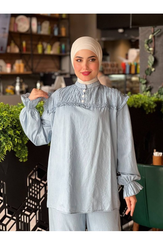 4518 - Tensel Kot Tesettür İkili Takım Açık Mavi-L10 4518 - Tensel Kot Tesettür İkili Takım Açık Mavi-L10