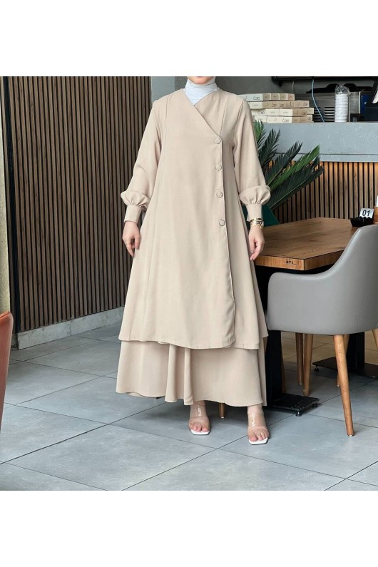 4530 - Etekli Tesettür İkili Takım Bej-Z16 4530 - Etekli Tesettür İkili Takım Bej-Z16