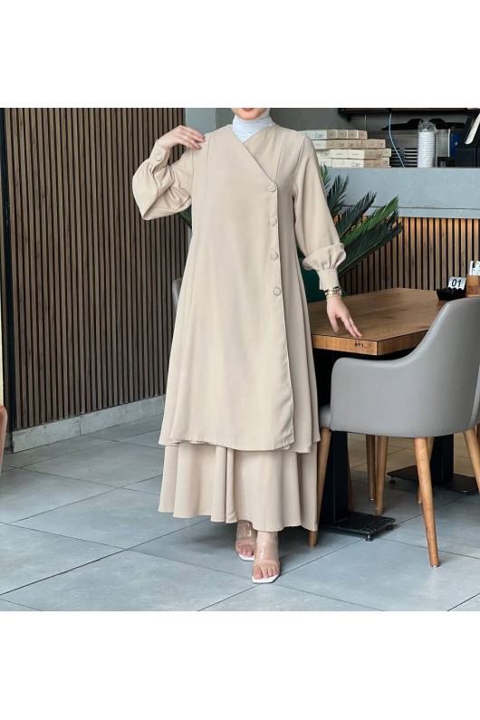 4530 - Etekli Tesettür İkili Takım Bej-Z16 4530 - Etekli Tesettür İkili Takım Bej-Z16