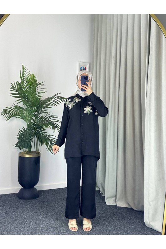 7756 - Keten Tesettür İkili Takım Si̇yah-Z1 7756 - Keten Tesettür İkili Takım Si̇yah-Z1