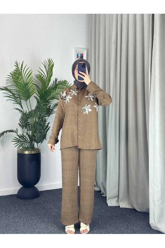 7756 - Keten Tesettür İkili Takım Bej-Z1 7756 - Keten Tesettür İkili Takım Bej-Z1