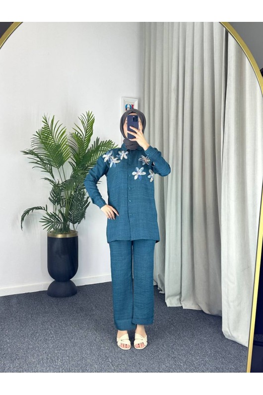 7756 - Keten Tesettür İkili Takım Mavi̇-Z1 7756 - Keten Tesettür İkili Takım Mavi̇-Z1