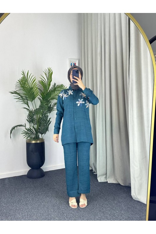 7756 - Keten Tesettür İkili Takım Mavi̇-Z1 7756 - Keten Tesettür İkili Takım Mavi̇-Z1