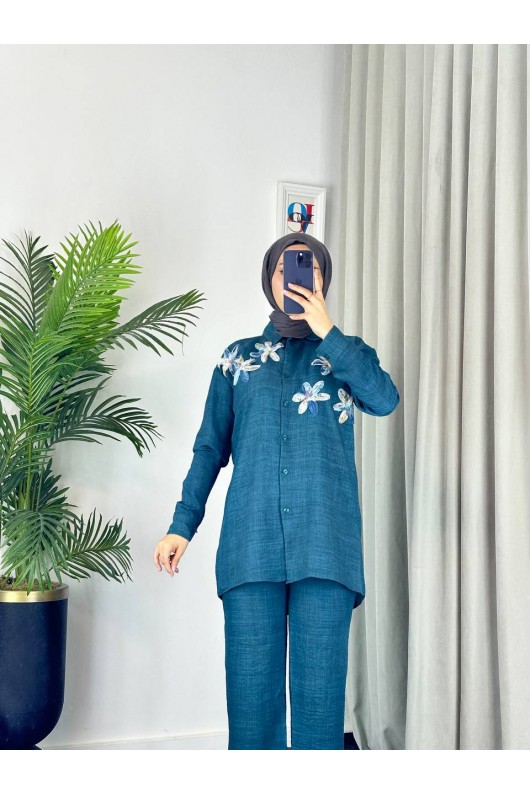 7756 - Keten Tesettür İkili Takım Mavi̇-Z1 7756 - Keten Tesettür İkili Takım Mavi̇-Z1
