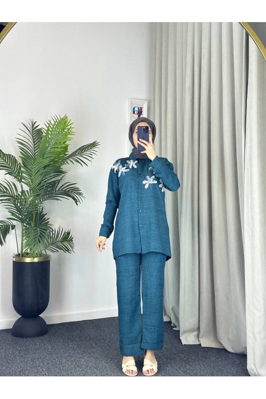 7756 - Keten Tesettür İkili Takım Mavi̇-Z1 7756 - Keten Tesettür İkili Takım Mavi̇-Z1