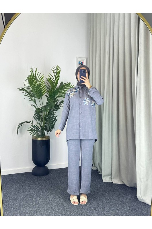 7756 - Keten Tesettür İkili Takım Gri̇-Z1 7756 - Keten Tesettür İkili Takım Gri̇-Z1