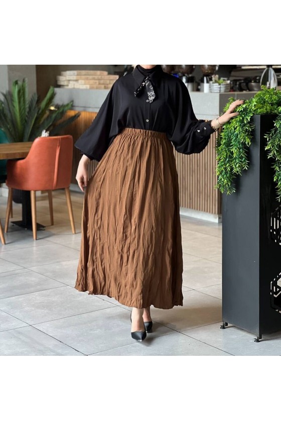 7757 - Kırışık Tesettür Etek Kahverengi̇ 7757 - Kırışık Tesettür Etek Kahverengi̇