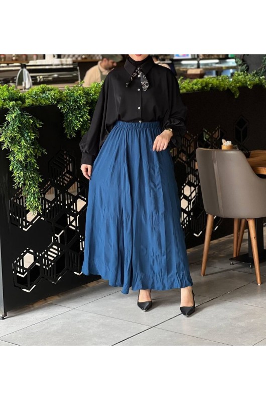 7757 - Kırışık Tesettür Etek Mavi̇ 7757 - Kırışık Tesettür Etek Mavi̇