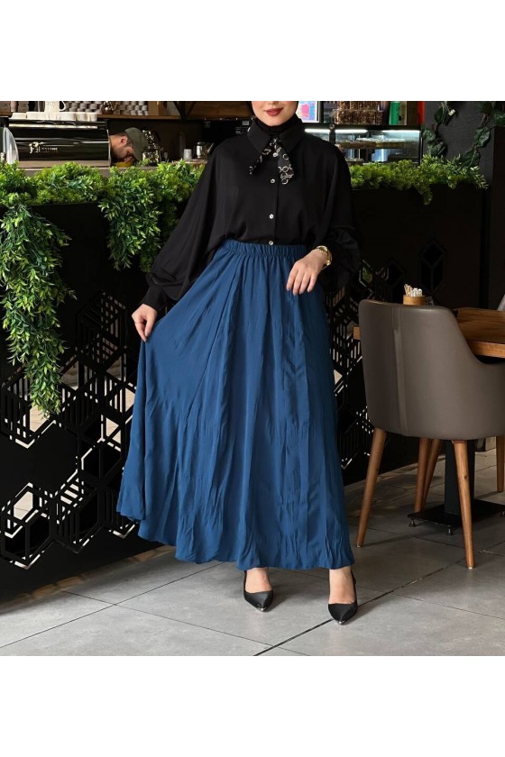 7757 - Kırışık Tesettür Etek Mavi̇ 7757 - Kırışık Tesettür Etek Mavi̇